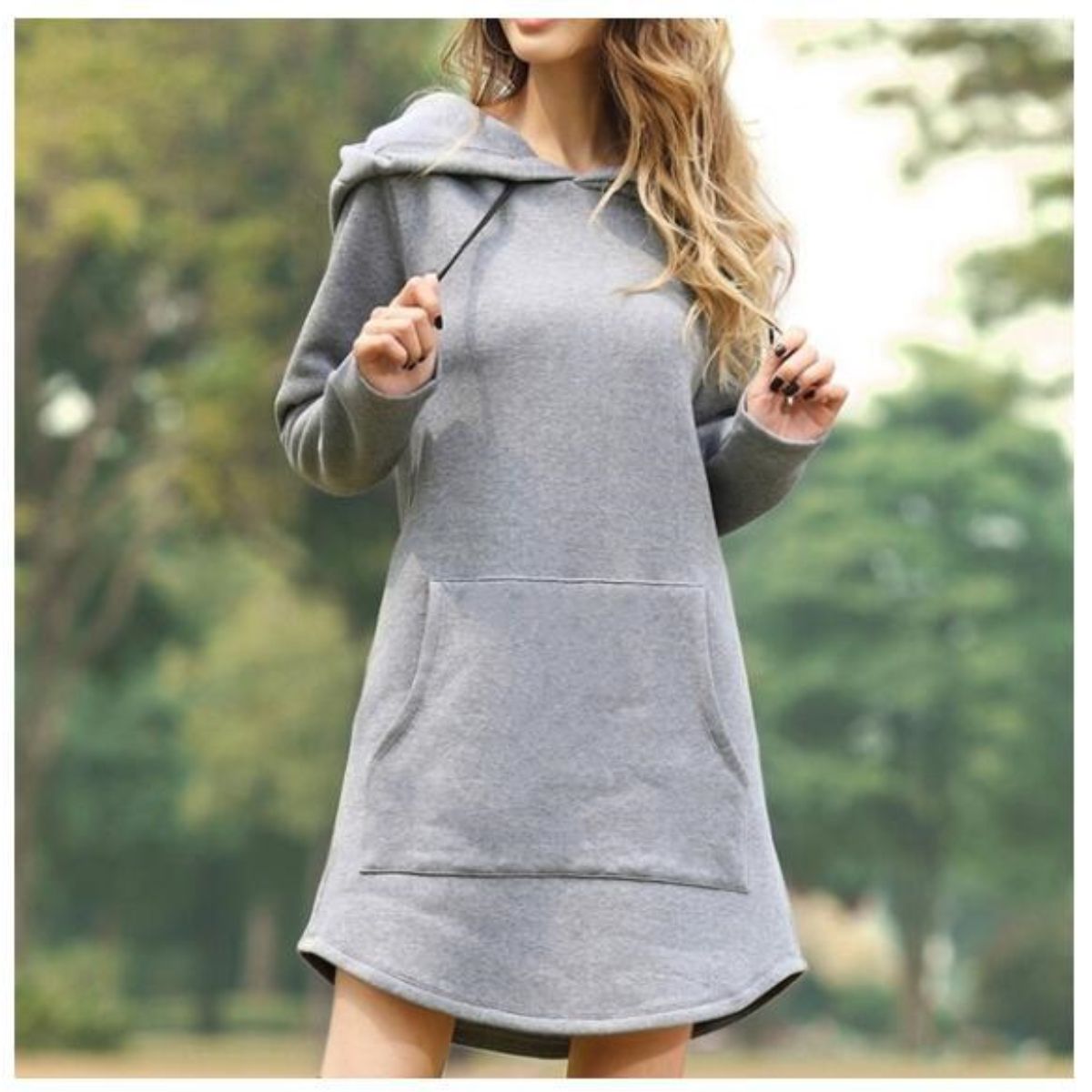 Tyrantmu autumn winter Women's Clothing Pullovers loose casual hoodie plush thick hooded solid color mid length dress Jumpers Sweaters