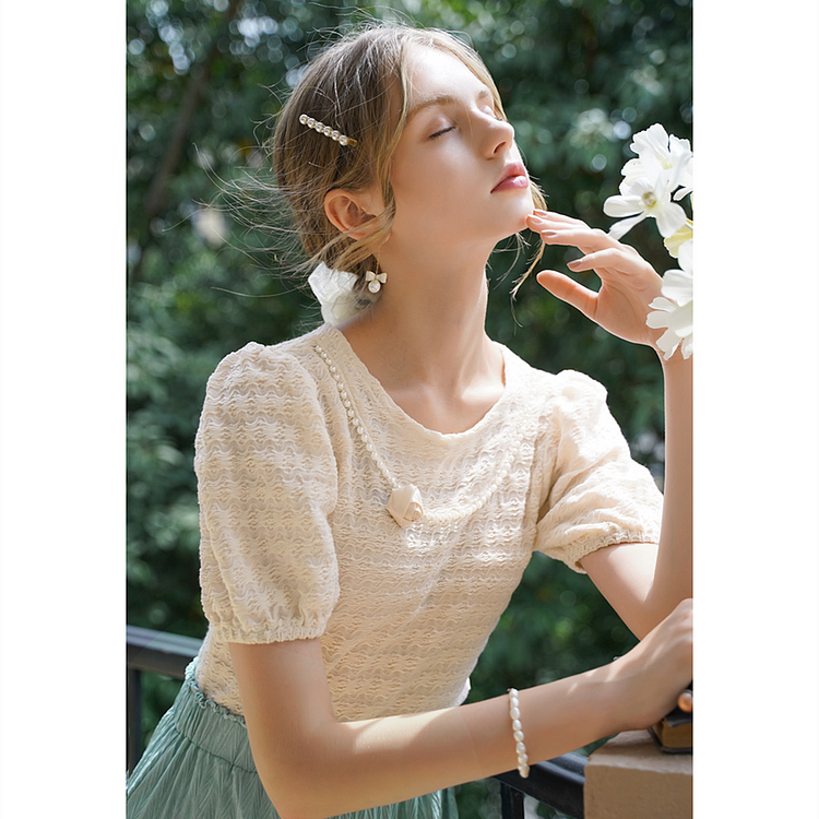 Fairy Tales Aesthetic Fairycore Sweet Pearl Rose Shirt Top QueenFunky