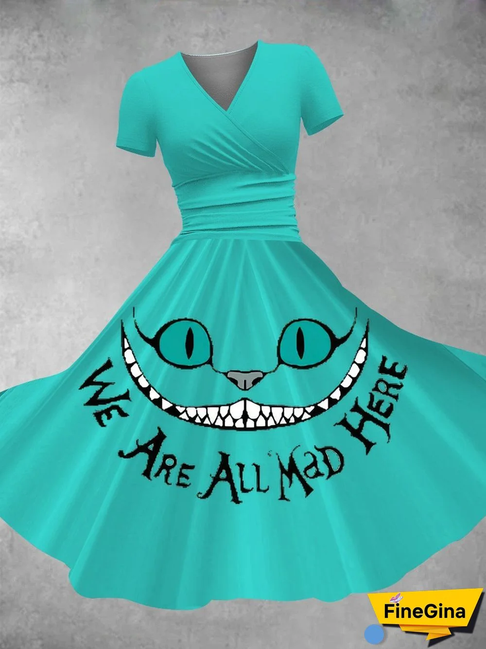 Women's Retro Halloween Cat We Are All Mad Here Print Dress