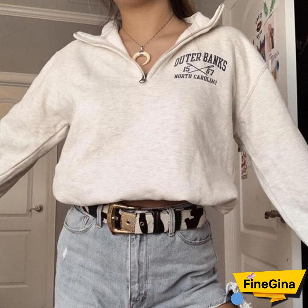 Woman's Hoodie With Printed Front Middle Zip Stand Neck And Long Sleeve Wq42