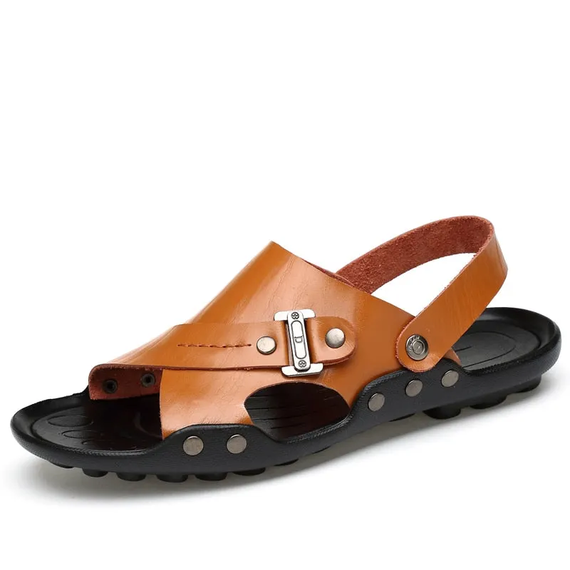 Nine o'clock 2021 Men's Sandals Trend Casual Male Slippers Summer Leather Flats Shoes Outdoor Anti-skid Wear-resisting Big Size