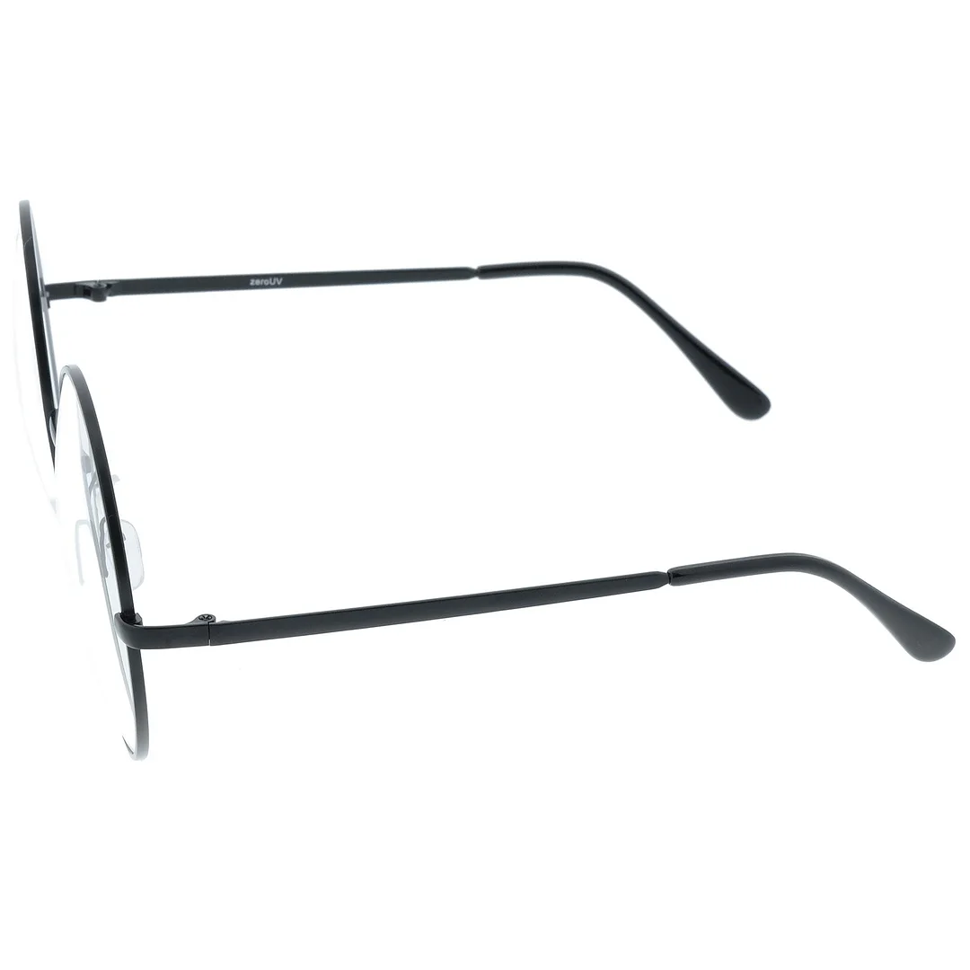 Oversize Metal Frame Slim Temple Clear Lens Round Eyeglasses 60mm