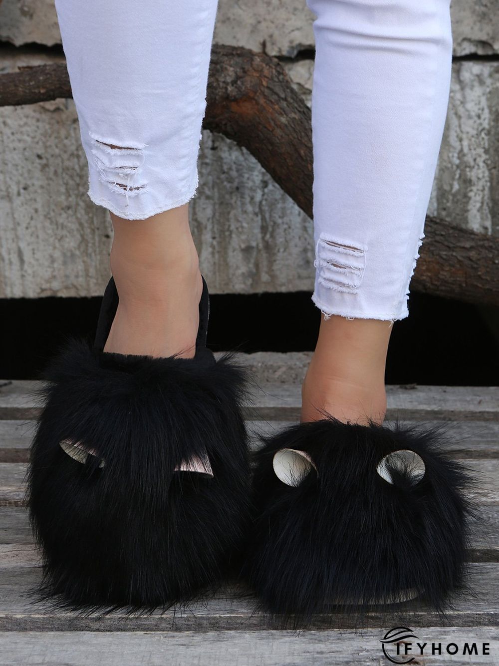 Cute Cat Ears Mohair Warm Fleece Indoor Slippers | IFYHOME