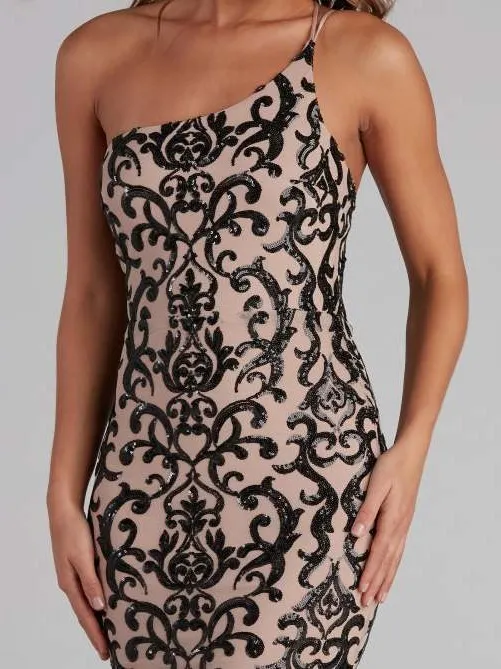 Women chic sequin sexy slash shoulder formal party evening dress