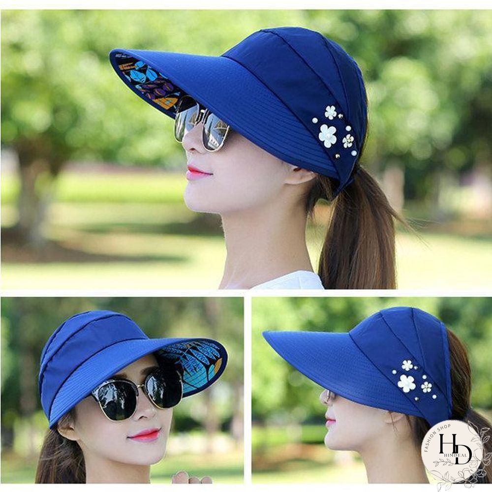 Women Summer Outdoor Gardening Anti-UV Foldable Beach Sunscreen Sun Hat Flower Print Cap