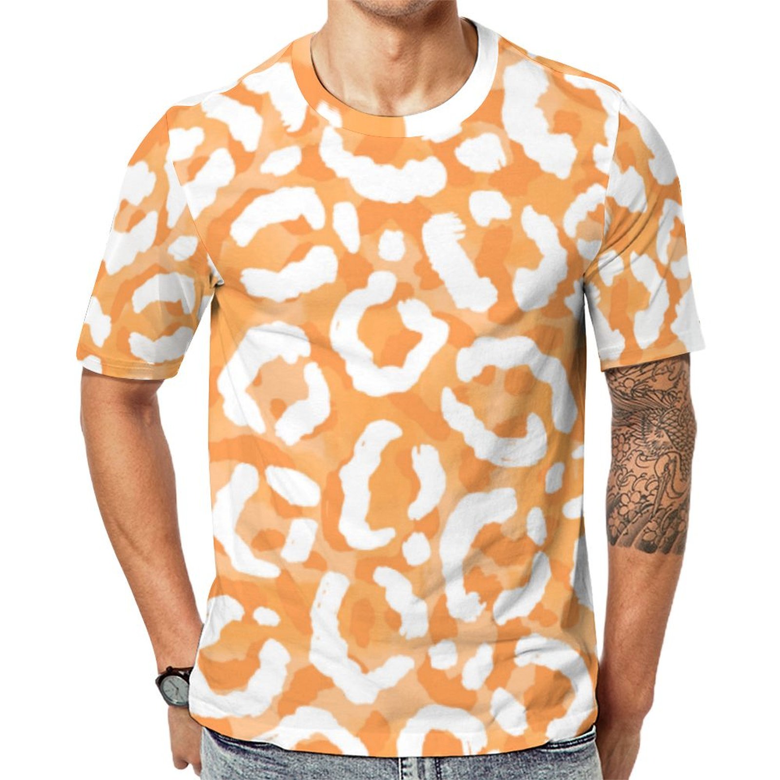 Golden Yellow Leopard Animal Print Short Sleeve Print Unisex Tshirt Summer Casual Tees for Men and Women Coolcoshirts