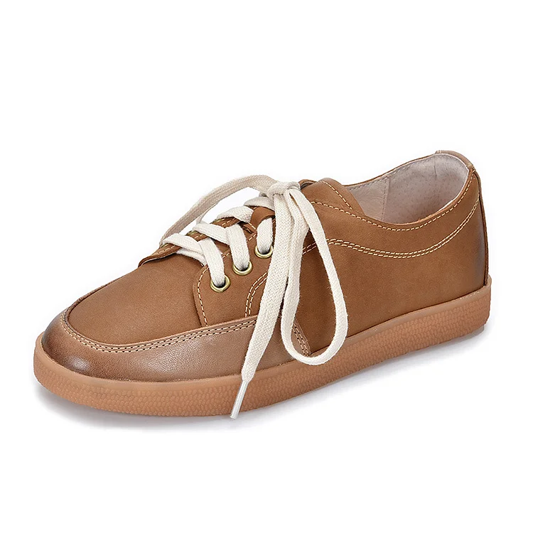 Simple Leather Lace-Up Low Heeled Shoes