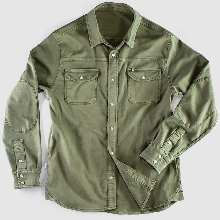 Vintage Wash Green Long Sleeve Lapel Shirt