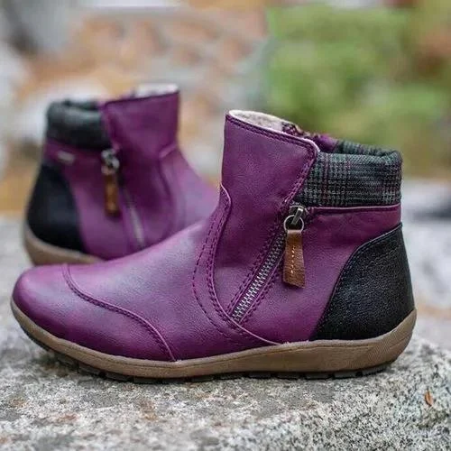 Women's Zipper Flat Heel Boots