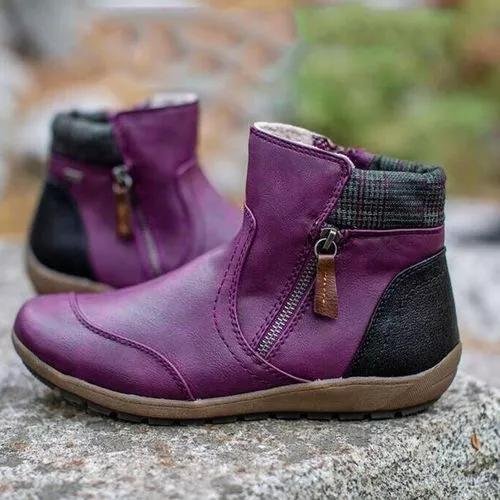 Women's Zipper Flat Heel Boots -boots