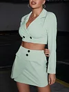 Stylish Sexy Buttoned Top High Waist Short Skirt Two-Piece Suits