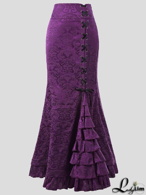 Women's Skirts Tie-Up Ruffled Fishtail Wrap-Hip Skirt