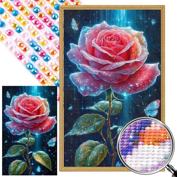 Partial AB Drill - Full Round Diamond Painting - Water Drop Rose 40*65CM