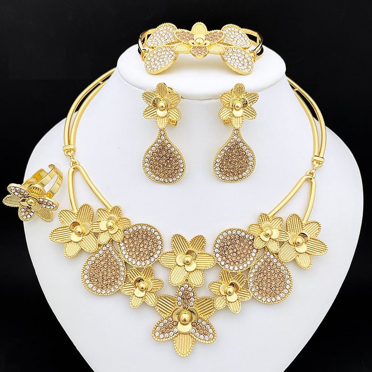 Fashion Jewelry Set For Women Rhinestone Jewelry Flower Necklace And Earrings Set