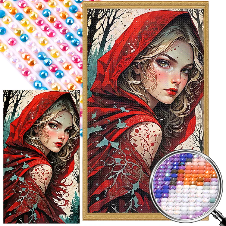 Partial AB Drill - Full Round Diamond Painting - Red Hooded Girl 40*70CM