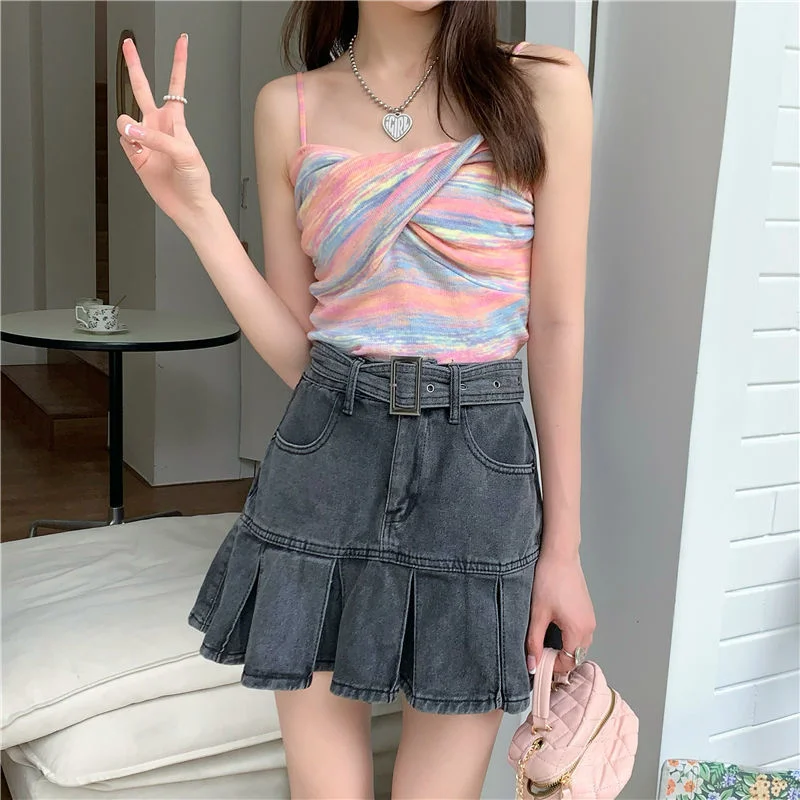 Uveng Uveng Sense Of A Small Color Stripe Small Sling Vest Women In The Summer 2023 Short Sexy Knitting Blouse Tide