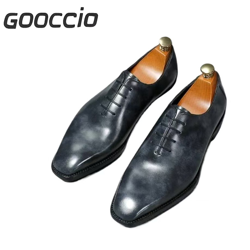 NJ185 Museum Calf-Skin One-Piece Oxford Shoes For Men GOOCCIO   