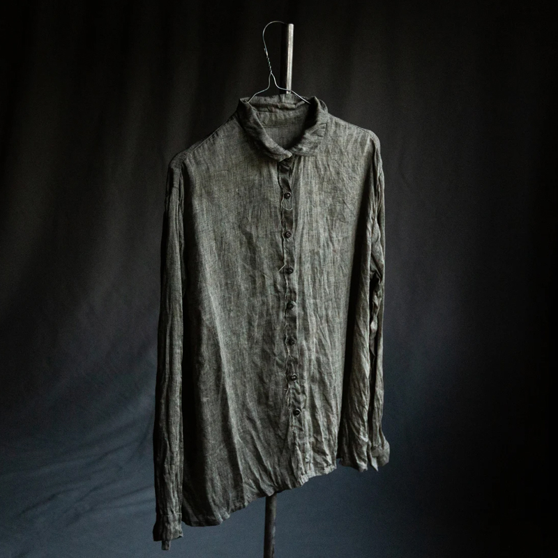 Men's Vintage Olive Green Warm Grey Blend Linen Shirt