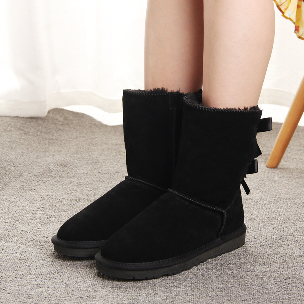 Women's Snow Boots for Winter Mid-Calf high Back Bows-MERUMOTE
