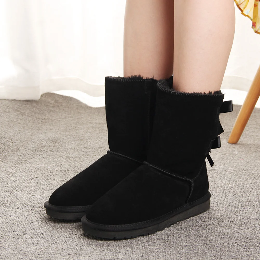 Women's Snow Boots for Winter Mid-Calf high Back Bows-MERUMOTE