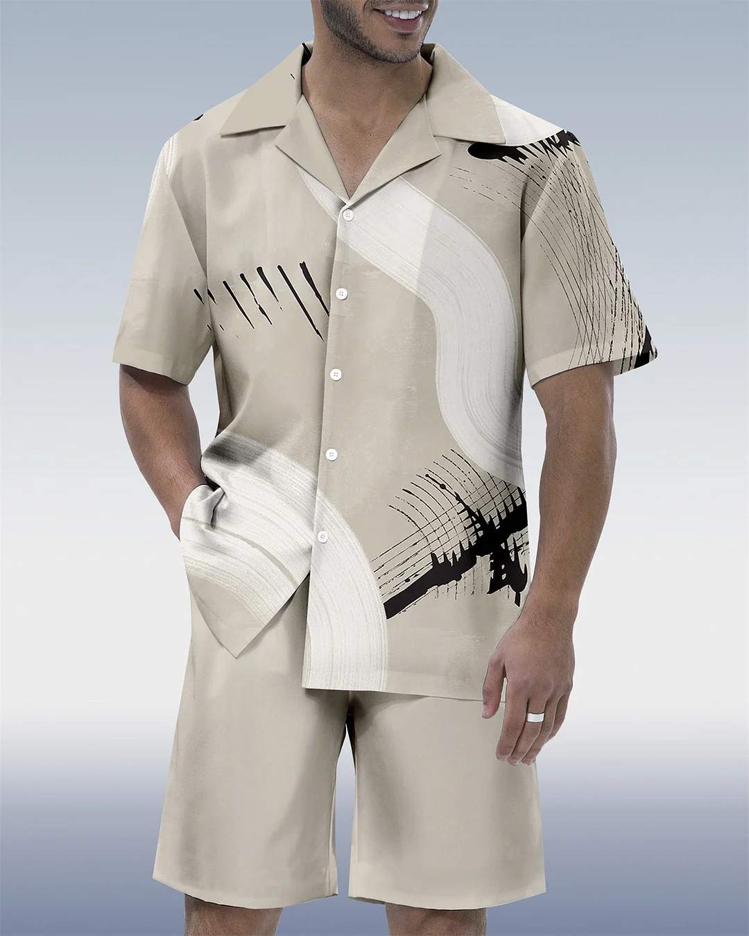 Suitmens Men's Geometric Abstract Art Short Sleeve Shirt Set 211