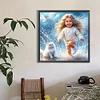 40x40cm chat et fille 5d bricolage plein per&ccedil;age rond diamant peinture kit d&eacute;coration int&eacute;rieure
