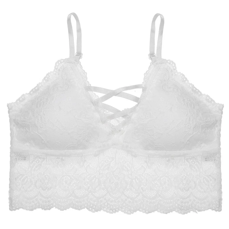 FINETOO Sexy Bralette Padded Bras For Women Transparent Wireless Bra Lace Intimates Lace Bralette Backless Brassiere Crop Tops