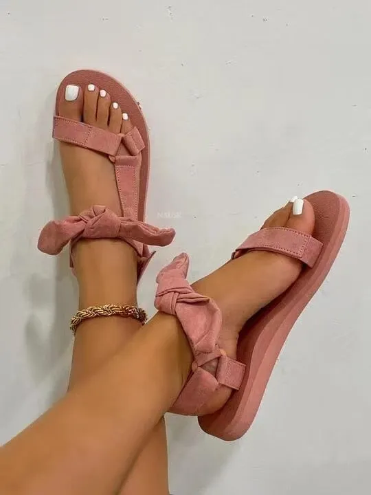 2021 Summer Bowknot Beach Sandals Woman Design Casual Women Flat Sandals Shoes Gingham Open Toe Sandalia  Mujer