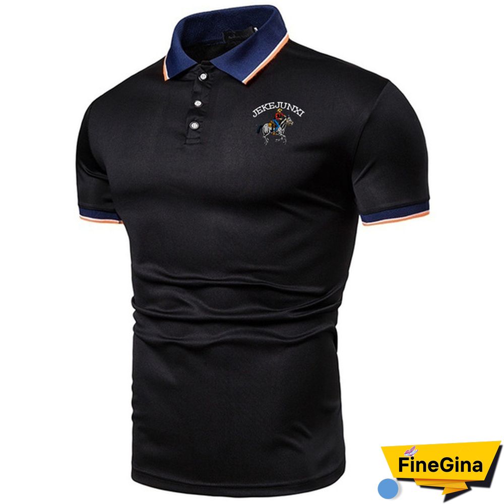 New Men's Short Sleeve Polo Color Blocking Lapel Polos