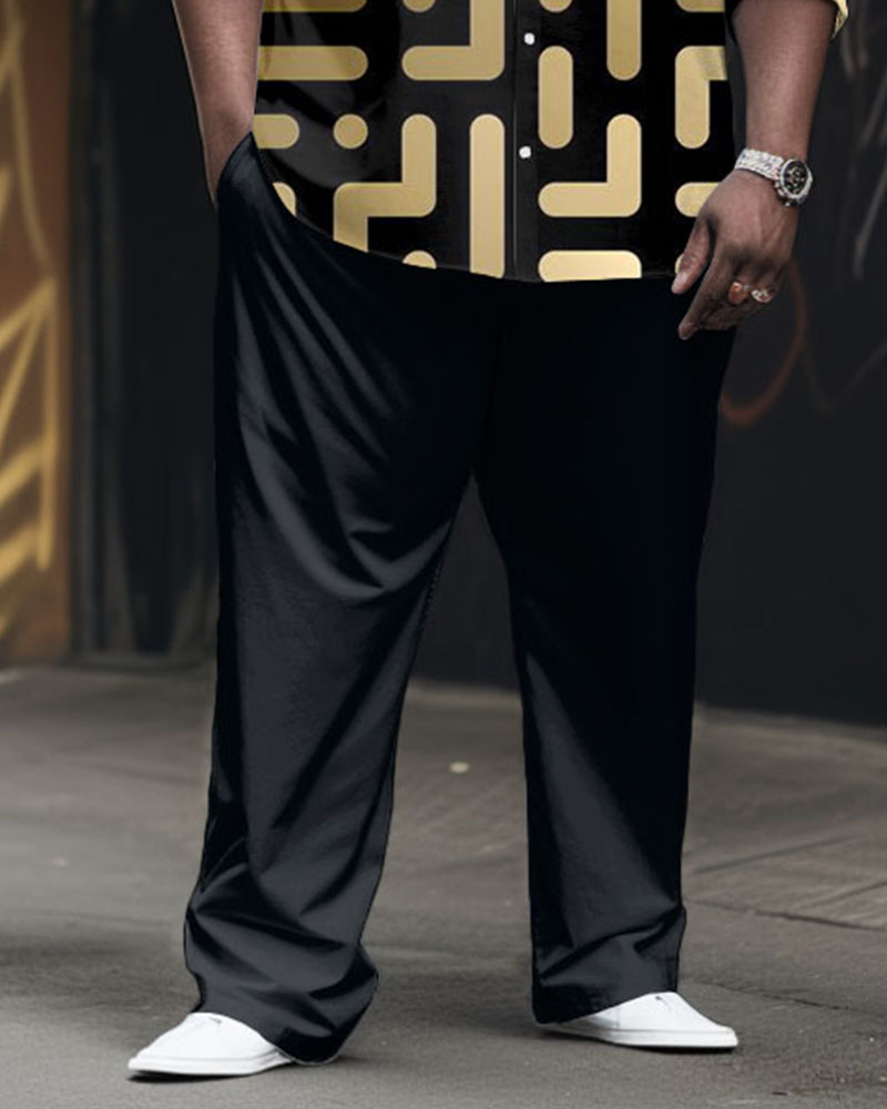 Men's Plus Size Casual Business Geometric Long Sleeve Shirt Pants Set