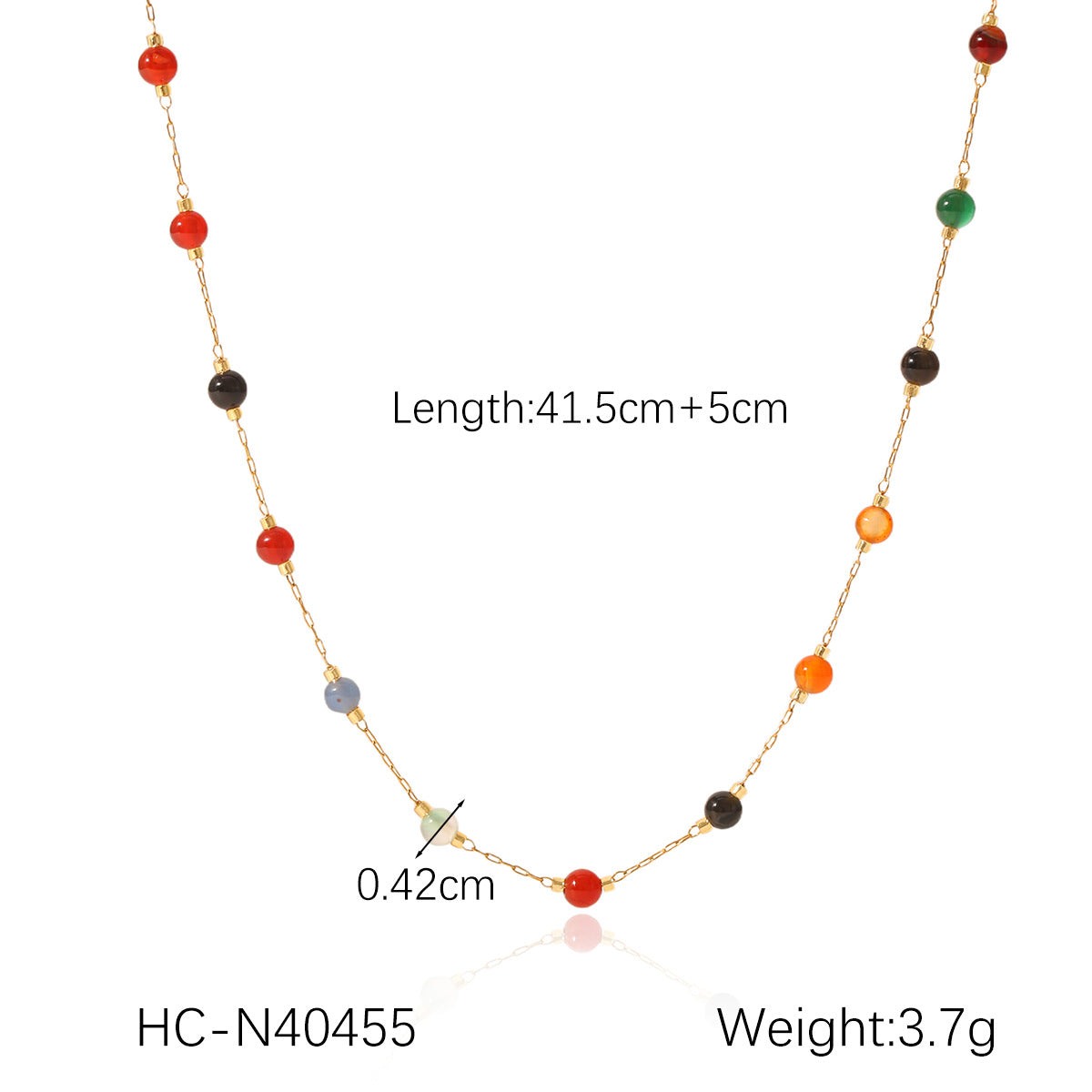 Dopamine Necklace Colorful Clip Bead Stainless Steel Necklace Design Natural Stone Round Bead Clavicle Necklace For Women