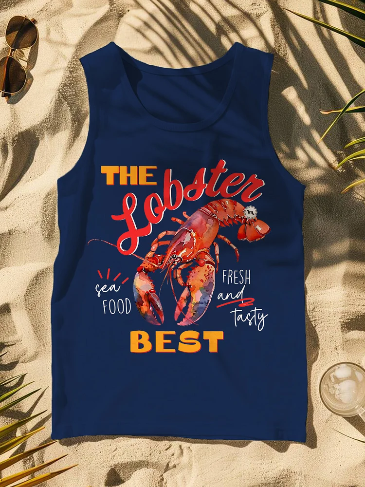 Men's Vacation The Best Lobster Print Cotton Tank Top