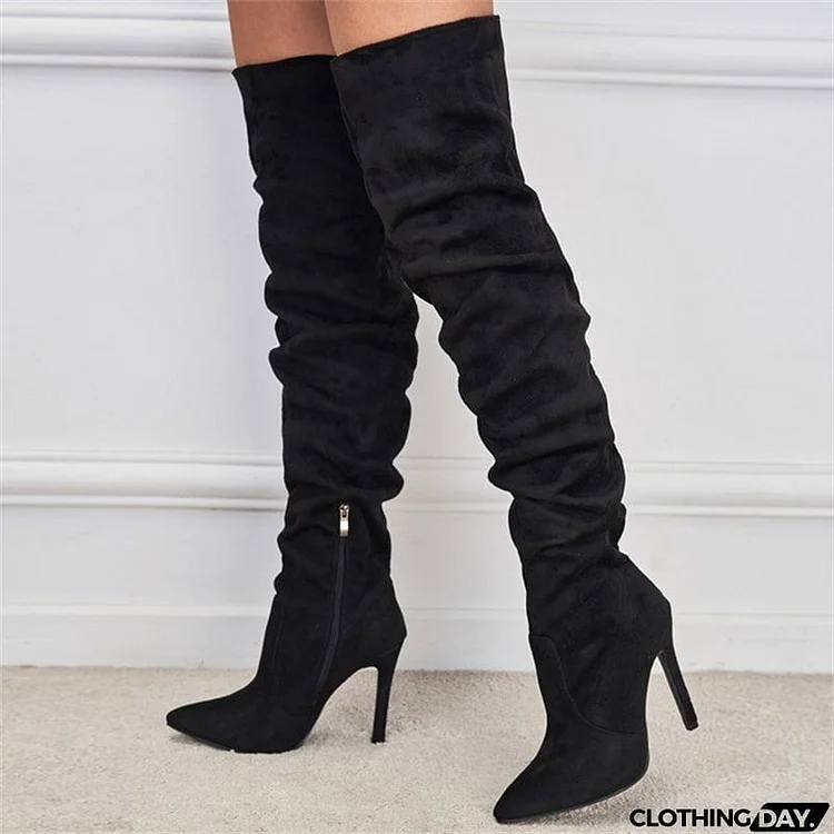 Fashion Pointed Toe Slim Suede Long Boots for Women