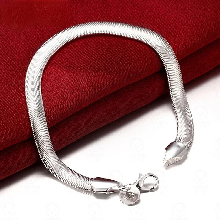 925 Sterling Silver 6mm Side Snake Chain Bracelet For Women Men Wedding Engagement Party Fashion Jewelry