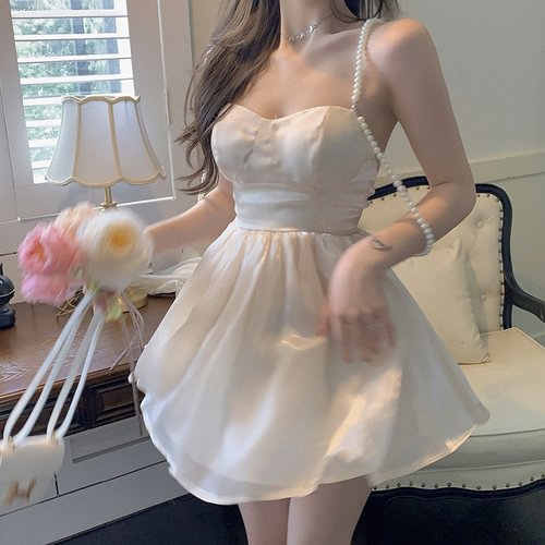 Summer Sexy Mini Sweet Dress Women Korean High Waist Strapless Elegant Dress Japanese Backlesss High Wasit Party Casual Dress - Life is Beautiful for You - SheChoic
