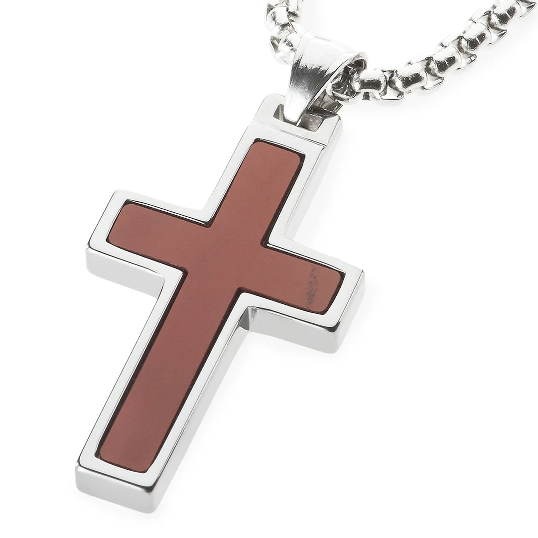Women's Or Men's Unique Red Jasper Inlay Tungsten Cross Pendant Necklace Jewelry Gifts For Mens And Womens
