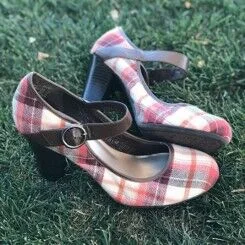 Custom Made Plaid Mary Jane Chunky Heel Pumps |FSJ Shoes