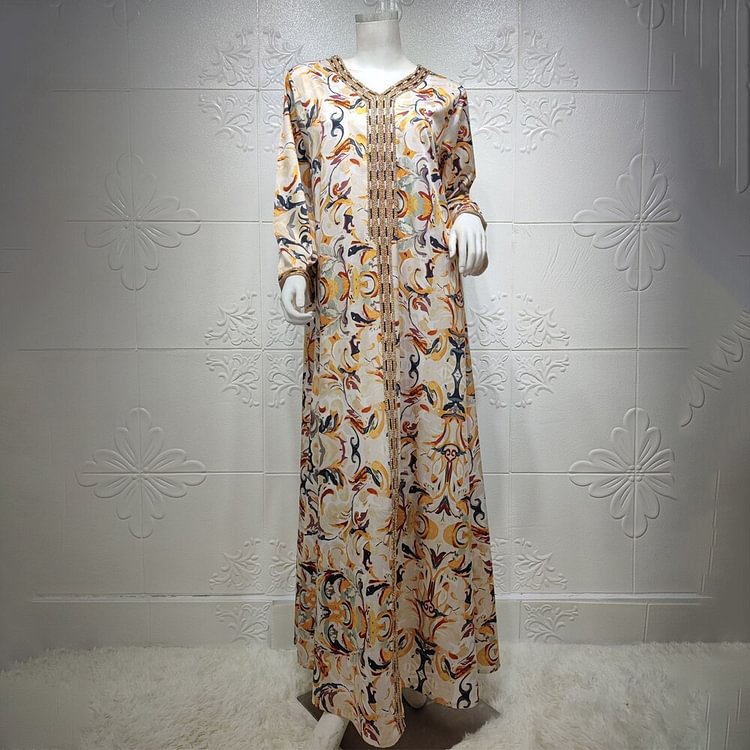 African Americans fashion QFY Hijab Dress Turkey Arabic Dubai Muslim Abaya Kaftan Moroccan Flowers Print Boho Long Dresses Djellaba Femme Robe Indienne Ankara Style QueenFunky