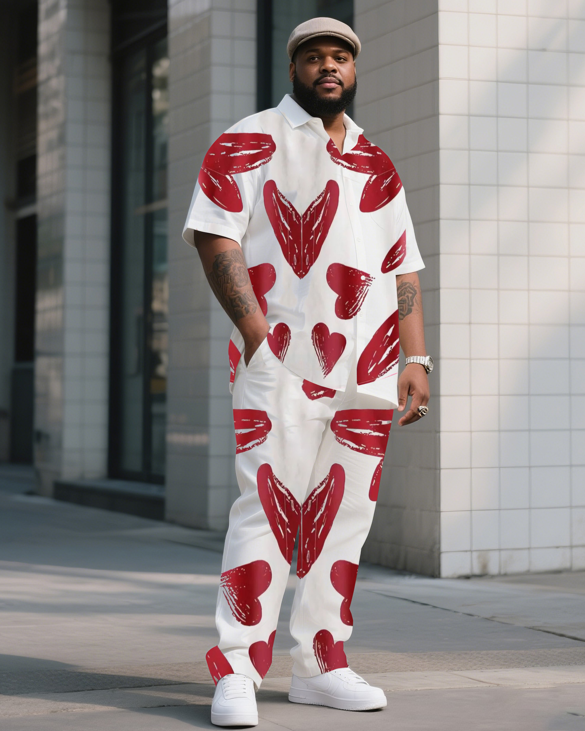 Big Boy Valentine Print Short Sleeve Shirt Trousers Suit