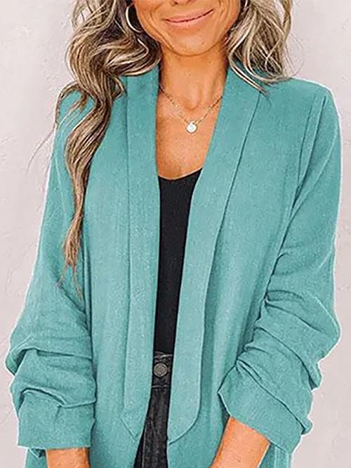 Women's Solid Full Sleeve Shirt Collar Classic Blazers