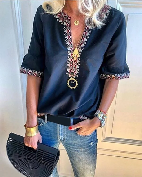 Fashion V-Neck Short Sleeve Casual Shirts Blouses