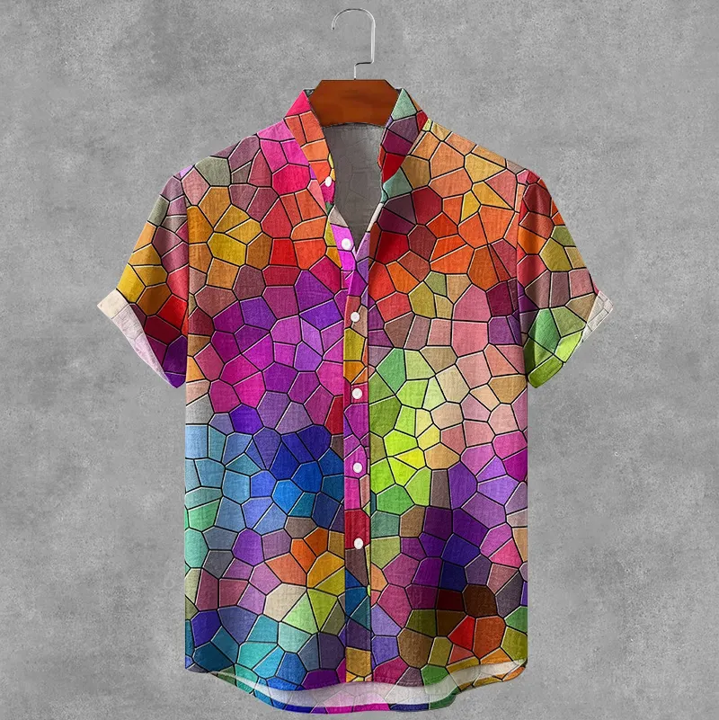Men's Retro Geometric Art Pattern Casual Shirt  artssus