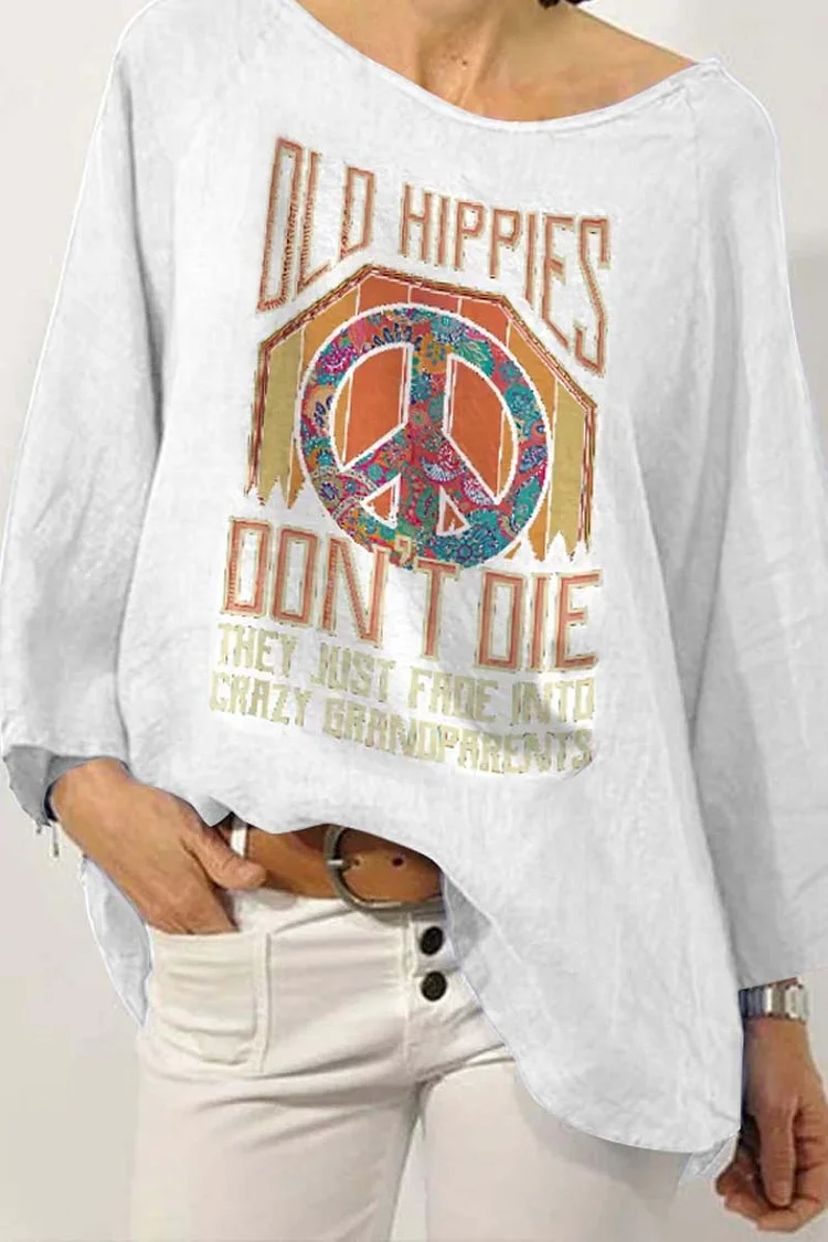 Letter Pattern Print Round Neck Long Sleeve White Casual Top