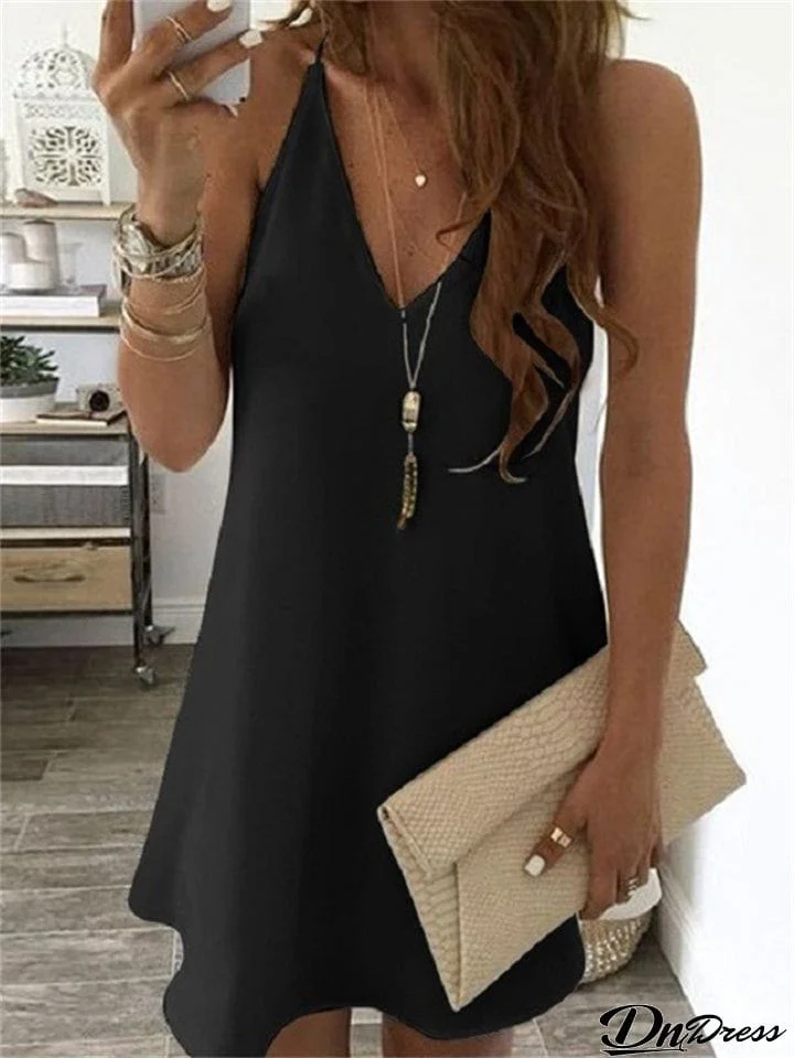 Summer Super Soft Chiffon V Neck Mini Dress for Lady