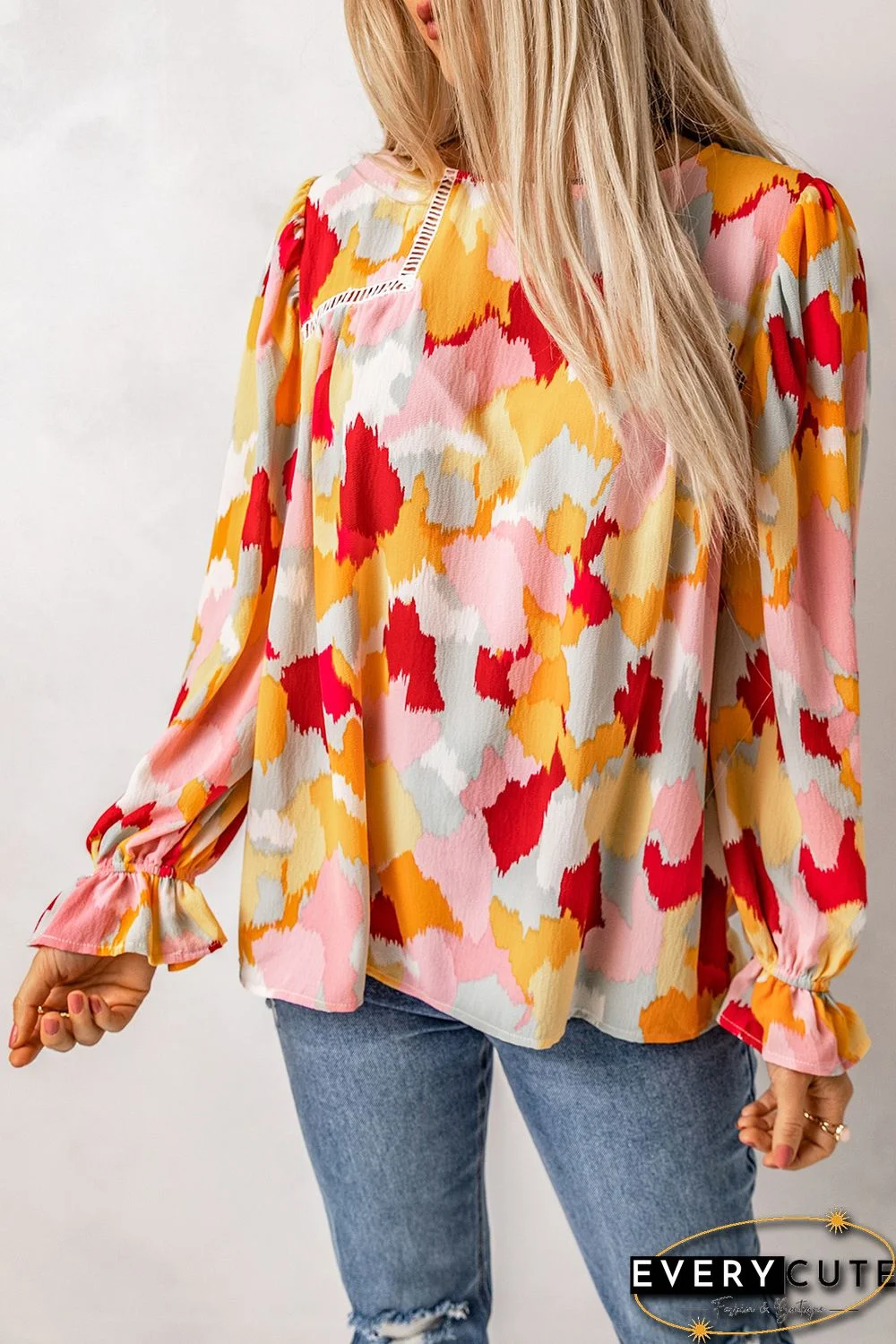 Multicolor Abstract Printed Long Sleeve Blouse