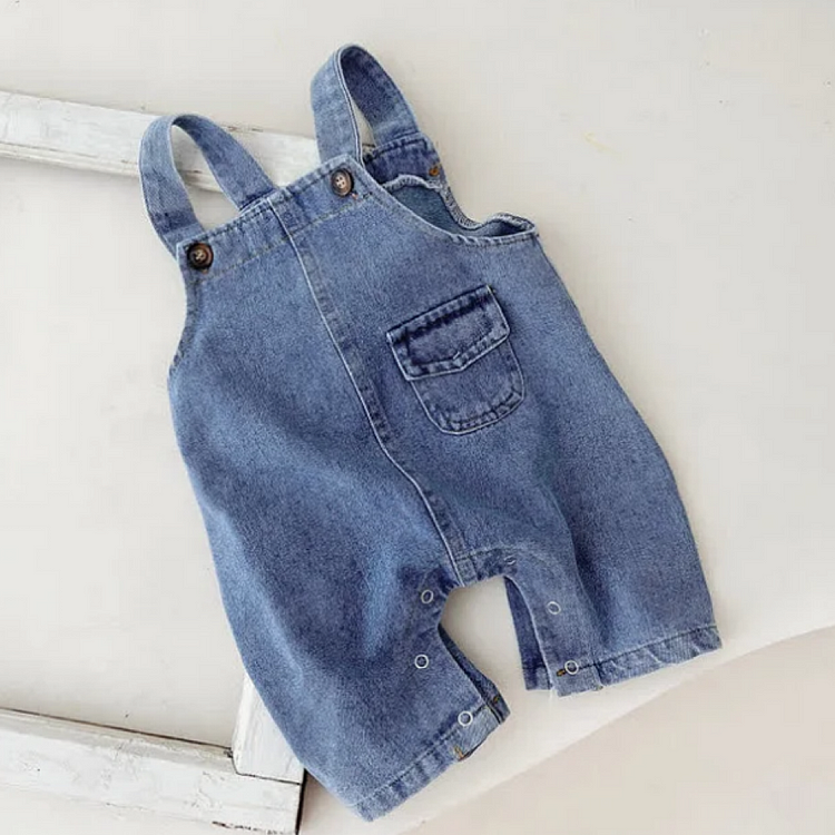 Baby Boy Summer Simple Solid Pocket Tank Top Denim Overalls Romper