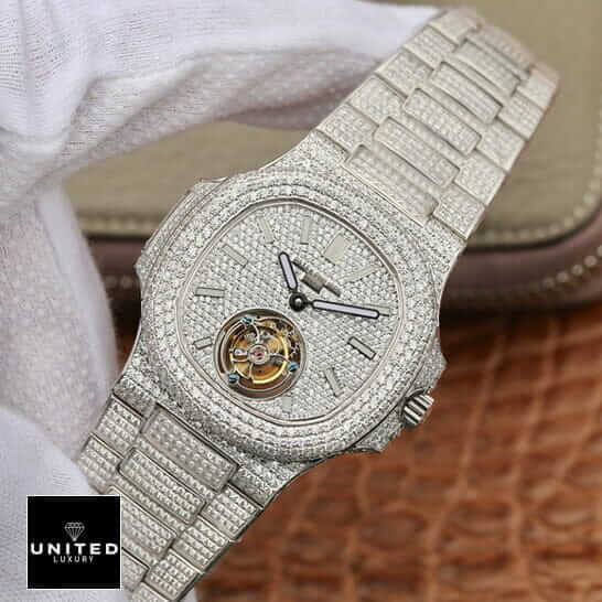 Patek Philippe Tourbillion 6980 White Diamıond Iced Out Replica front view