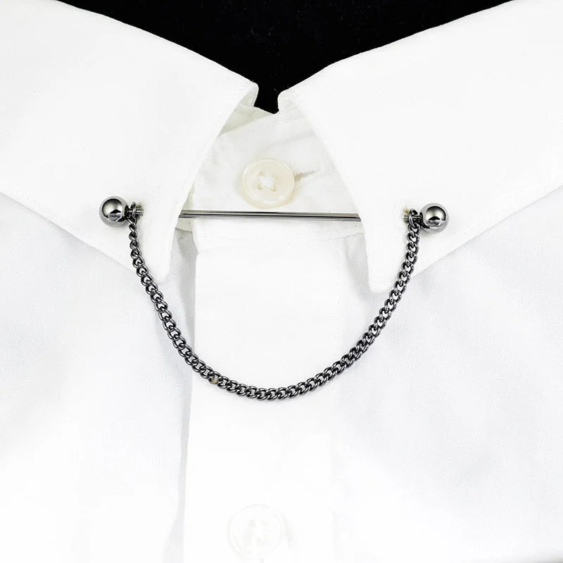 Collar Needle Round Ball One-word  Metal Chain Fringed Men's Brooch French Shirt Neck Corner Buckle High Quality Copper Gifts