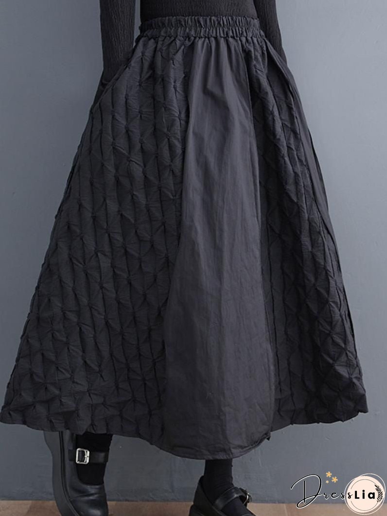 Loose Patchwork Vintage Elastic Waist A-line Skirt