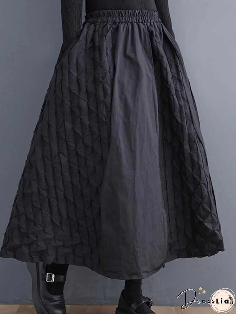 Loose Patchwork Vintage Elastic Waist A-line Skirt